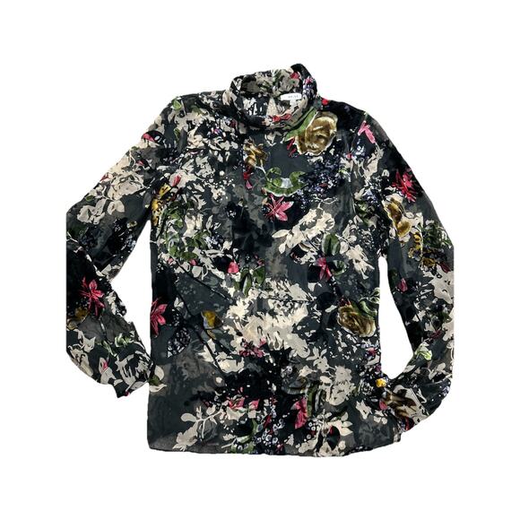 REISS Tori Sheer Black Floral Burnout top size US 0 See Description - Picture 2 of 10
